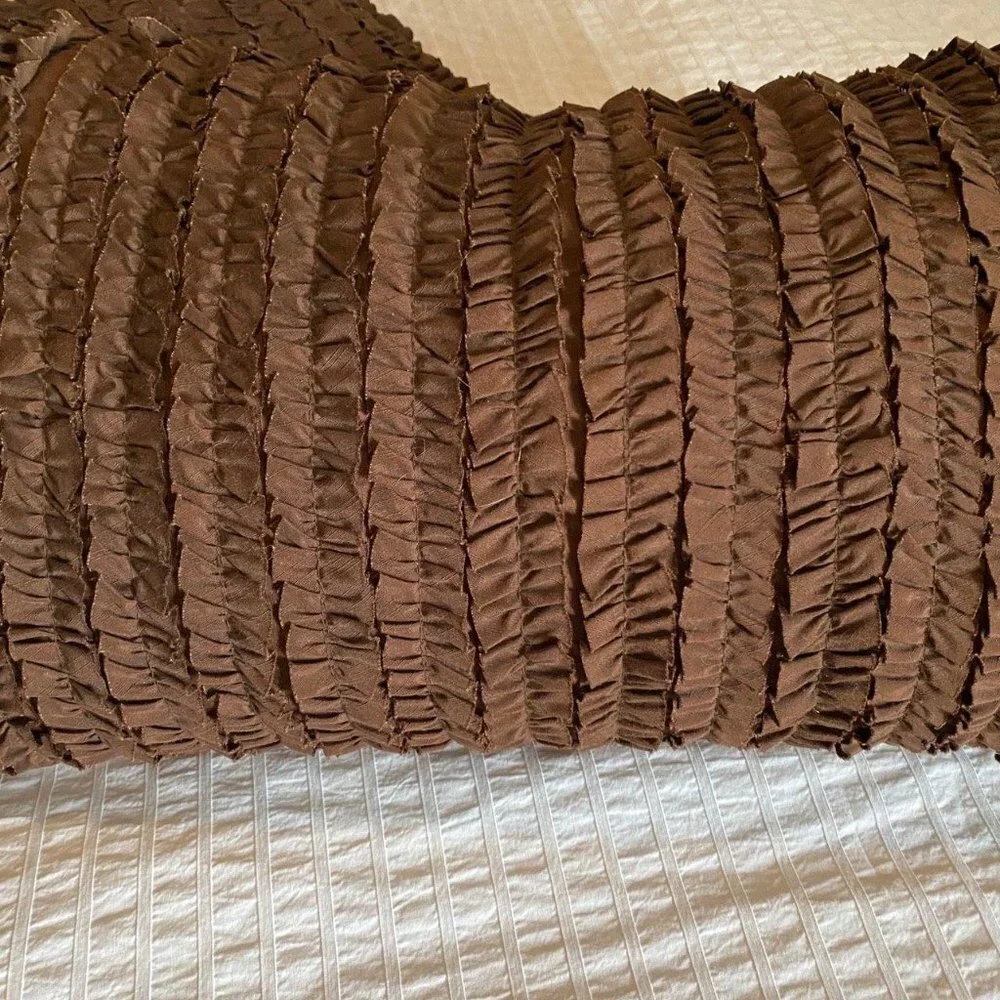 NWT! Set of Two Decorative Ruffle Pillows in Brown